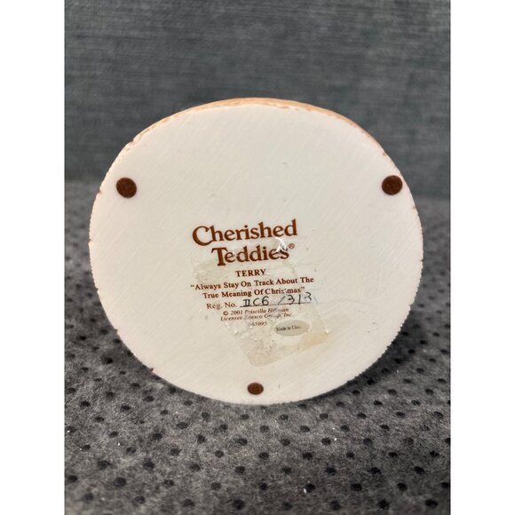 Cherished Teddies "Terry" Figurine Christmas Scene Train & Tree 2001 Collectible - Picture 5 of 8